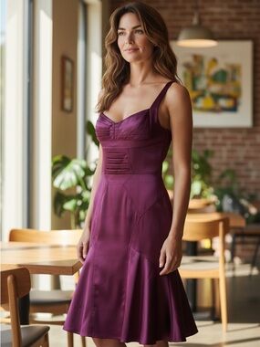 Zac Posen NWT Satin Fit & Flare Dress | Plum | Size Small | Designer